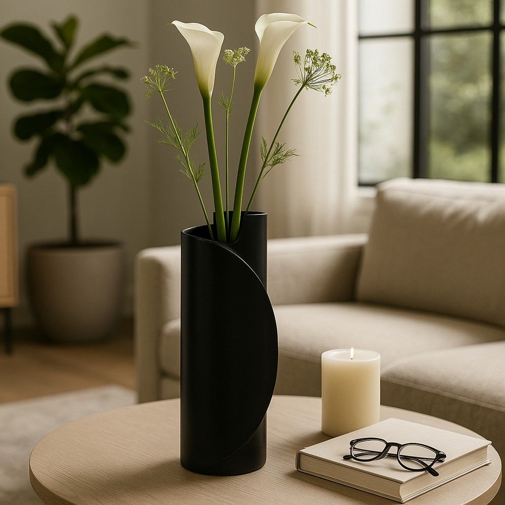 Minimalist cylindrical vase in matte black finish