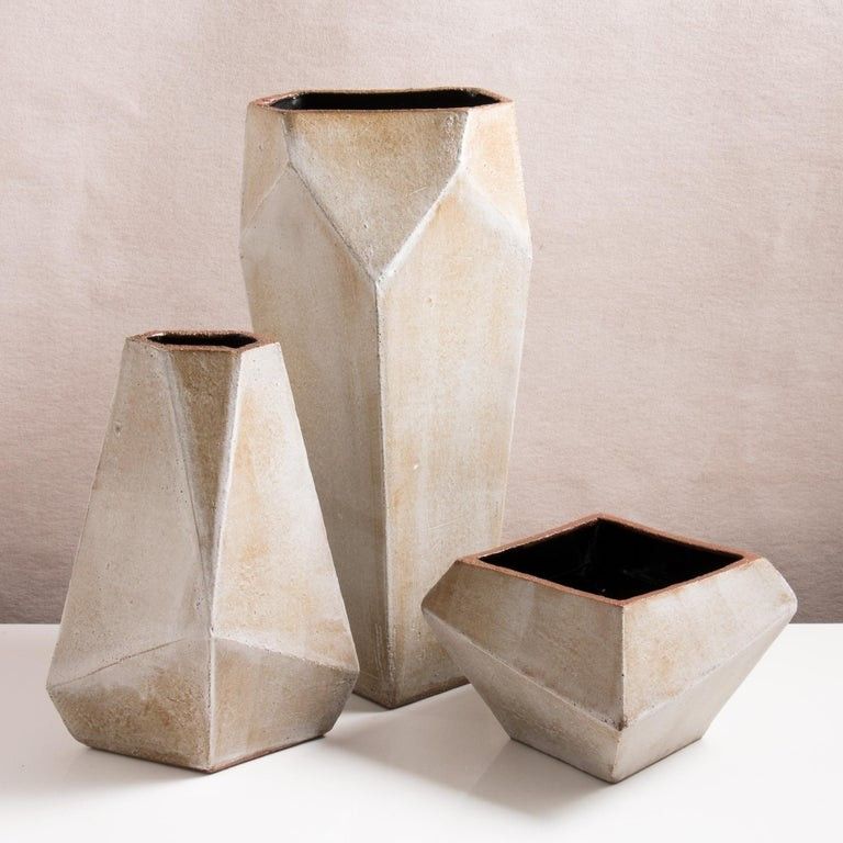 Geometric angular vase in stone finish
